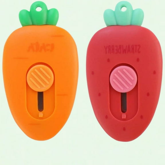 2 Pack Mini Carrot and Strawberry Shaped Art & Craft Cutter Retractable Box Letter Opener