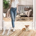 thumbnail image 1 of Ensemble de 2 Barrières Courtes Rétractables pour Chien de 14 Pouces de Hauteur, Clôture pour Animal de Compagnie à Enjamber de 55 Pouces de Largeur avec Maille Rétractable pour Petit Chiot, s'Étire jusqu'à 55 Pouces de Largeur pour Escaliers et Portes Intérieurs (Blanc), 1 of 9