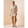 thumbnail image 5 of Brown Linen V-Neck Wrap Mini Dress With Side Tie, Casual Summer Style, 5 of 8