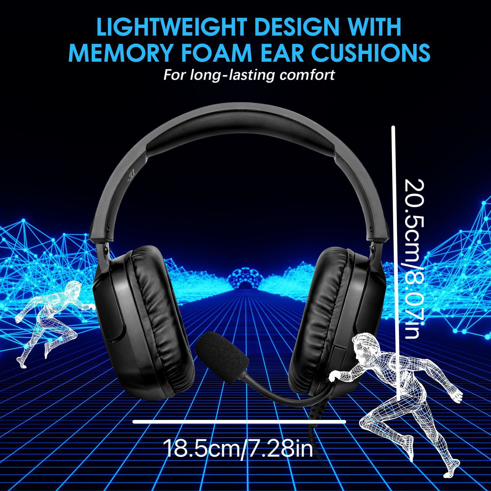 Gaming Headset with Microphone, Over Ear Headphones with Directional Noise Cancelling Mic and Dynamic RGB Lighting, 3.5mm Audio Jack, for PC, Smartphone, Gaming Console, Extra-Large Earcups