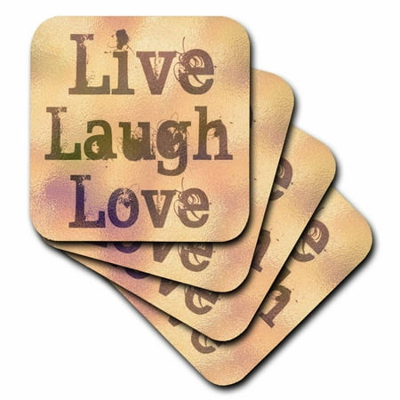 Love Glass Wedding Coasters 3dRose Stained Glass Peach Live, Laugh, Love- Inspirational Words- Motivational, Soft Coasters, set of 8 ()