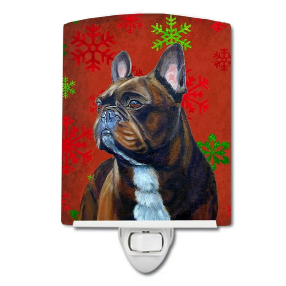 Caroline's Treasures LH9340CNL French Bulldog Red and Green Snowflakes Holiday Christmas Ceramic Night Light, 6x4x3",