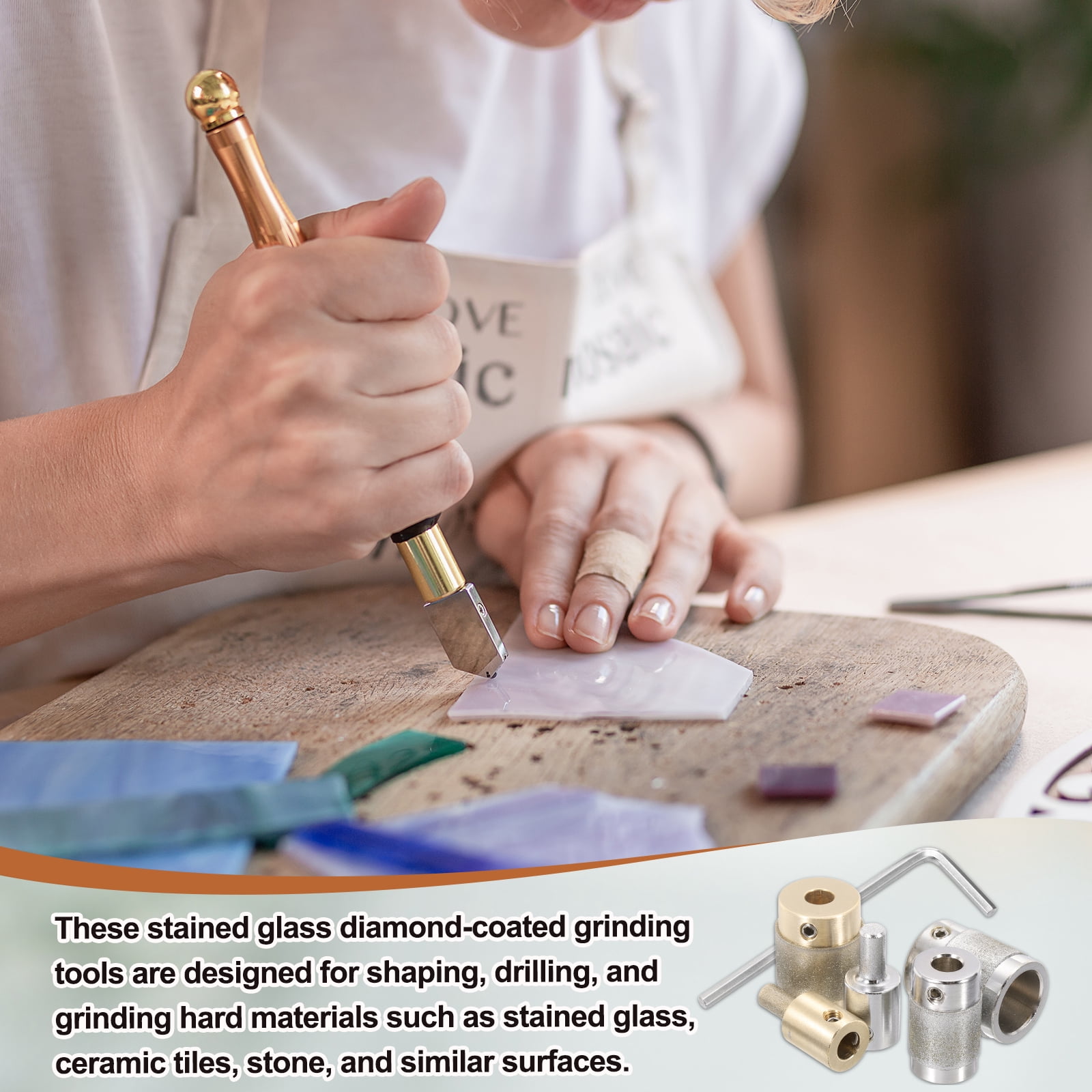 Uxcell 3/4 Inch Diamond Grinder Bit Head Tools, 2 Pcs Combination Set Ceramic Stained Glass Grinding Wheel Abrasive Tool for Forming Drilling Hard Glass, Silver Tone MGB34