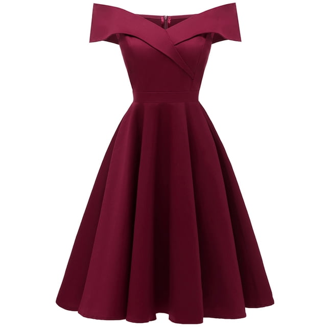 Vestido elegante con hombros descubiertos para mujer, vestido de fiesta con cuello en V Irfora borgoña/XL