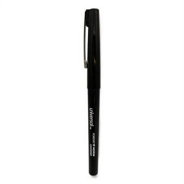 2 PK,Universal Porous Point Pen, Stick, Medium 0.7 mm, Black Ink, Black Barrel, Dozen (50502)