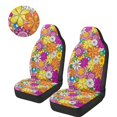 thumbnail image 3 of Uorisanigo High Back Bucket Seat Covers Universal Hippie Retro Flowers Car Seat Cover for Front Only Coral Velvet Fabric Seats Covers Fits Most Cars, SUVs, Trucks, and Vans, 2PCS, 3 of 7