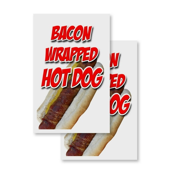Bacon Wrapped Hot Dog (2-PACK) 24" x 36" Vinyl Decals | Sign Insert Peel & Stick Decals Stickers Window Signs
