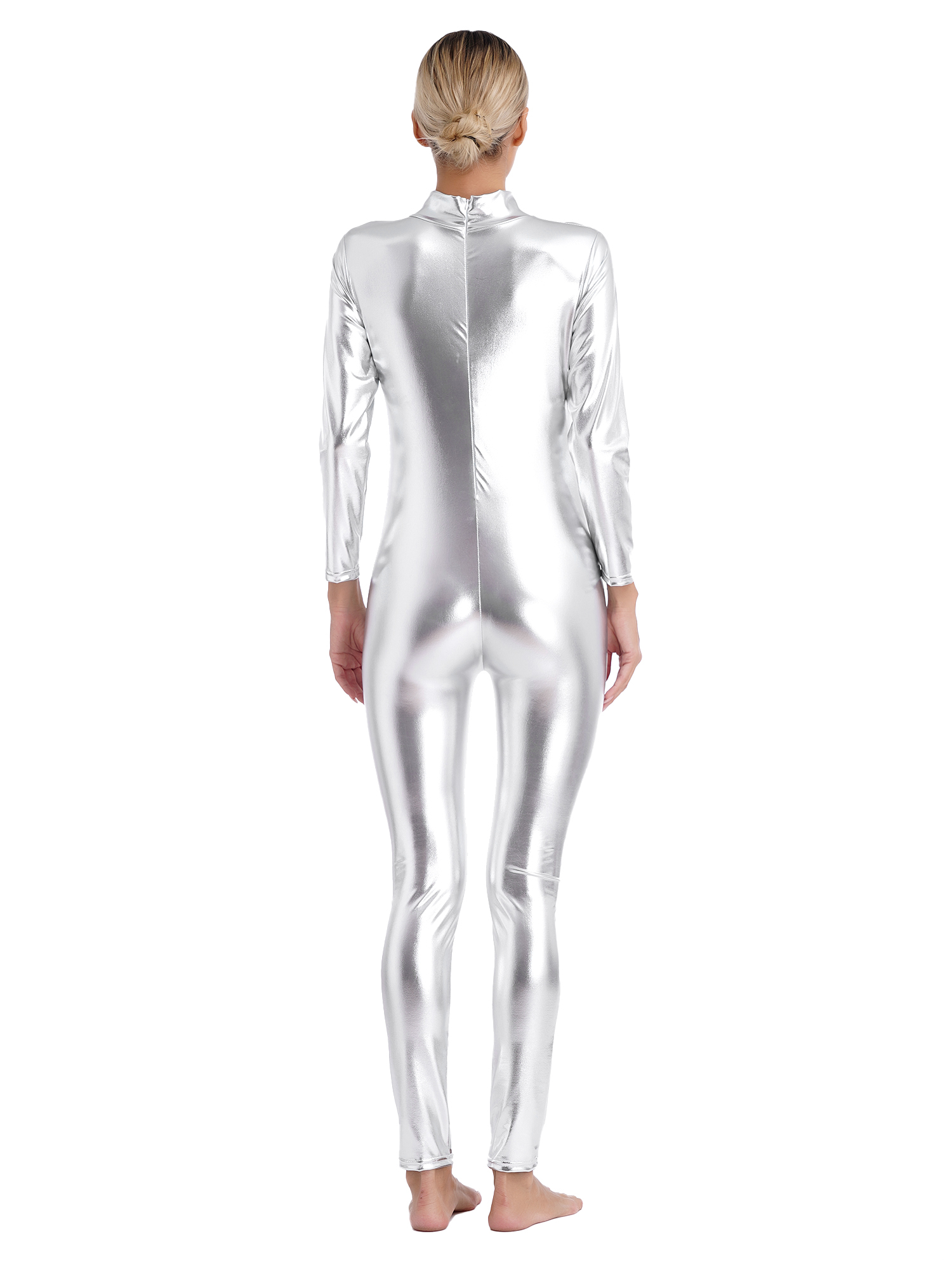 YONGHS Women's Shiny Metallic Full Length Bodysuit Unitard