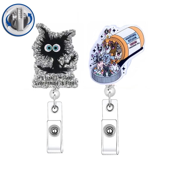 Cute Funny Glitter Cat Retractable Badge Reel, Swivel Alligator Clipfor Nurse,Medical Worker,Nursing Student,Teacher, 24in Pull Cord