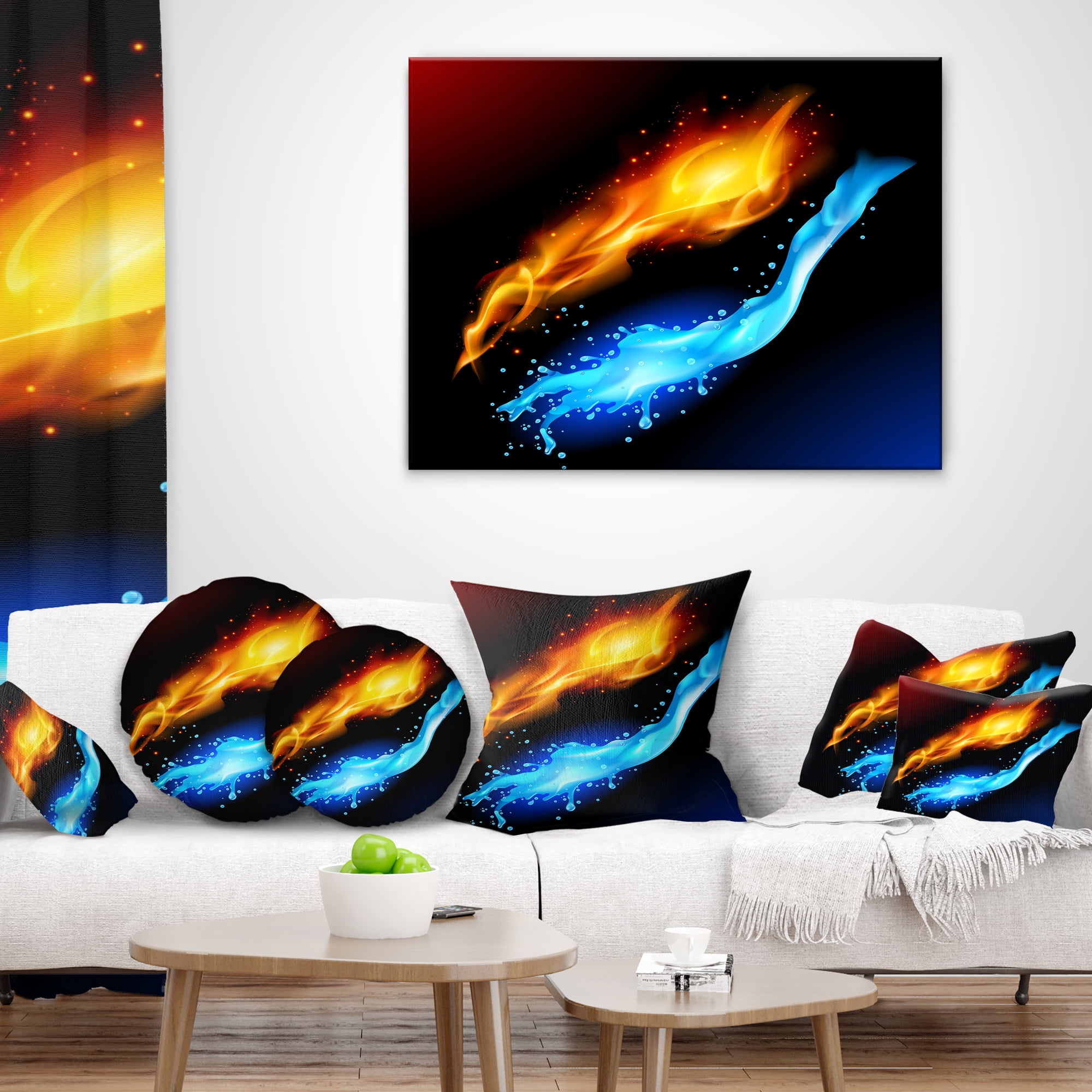 Designart Fire and Water - Contemporary Throw Pillow - 16x16