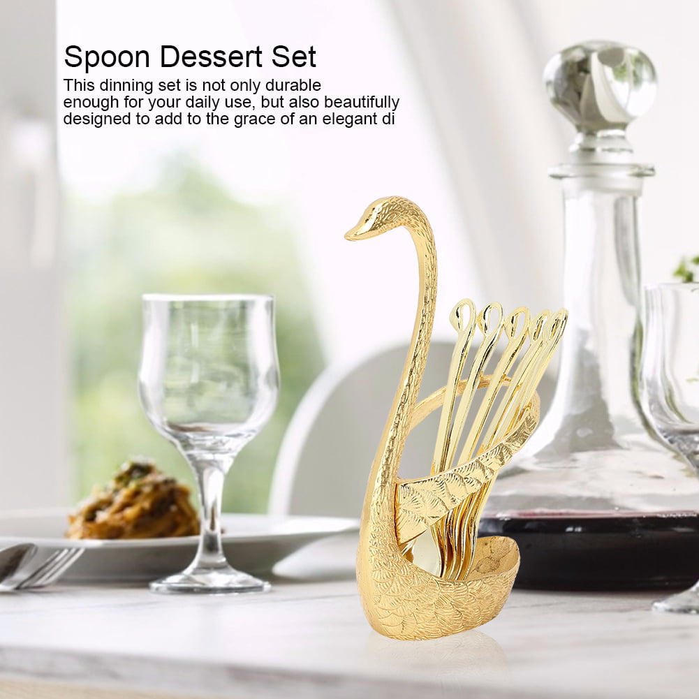 Swan Shape Design Coffee Dessert Fruit Spoon Cutlery Set Spoon Dessert Set Decoration Household Tableware Silver