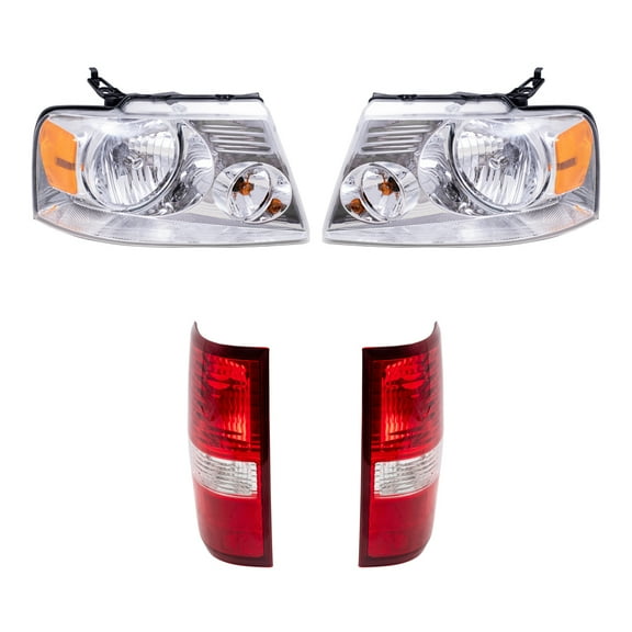 Brock Aftermarket Replacement Driver Left Passenger Right Halogen Combination Headlight Assemblies with Chrome Bezel and Styleside Tail Light Units 4 Piece Set Compatible with 2004-2008 Ford F-150