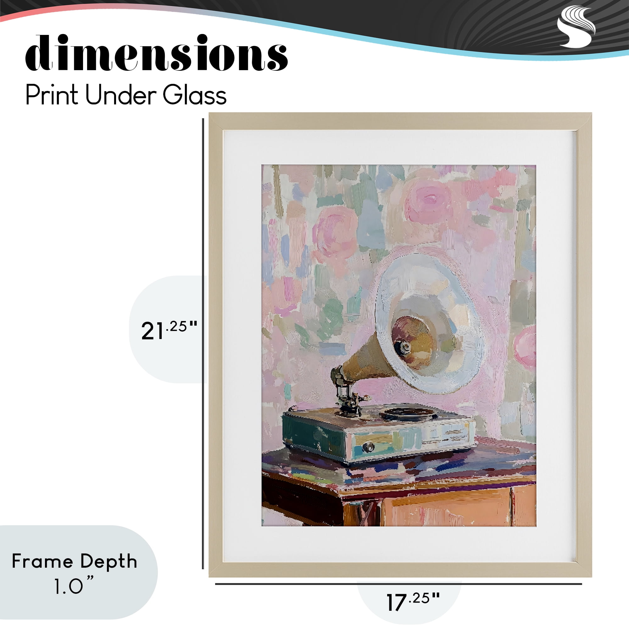 Stupell Industries Vintage Gramophone in Soft Pastels Birch Framed Print Under Glass, design by The Prints Vibe
