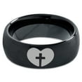 thumbnail image 2 of Tungsten Religious Cross Heart Love Band Ring 8mm Men Women Comfort Fit Black Dome Brushed Polished, 2 of 4