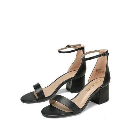 

BURUDANI Women s Fashion Low Chunky Heel Sandals Open Toe Ankle Strap Dress Heel Shoes BLACK/PU Size 8.5