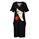 thumbnail image 4 of Cara de moda mujer con labios rojos sombrero elegante y café vestido suelto con bolsillo vestido de mujer vestido de hadas de verano, 4 of 7
