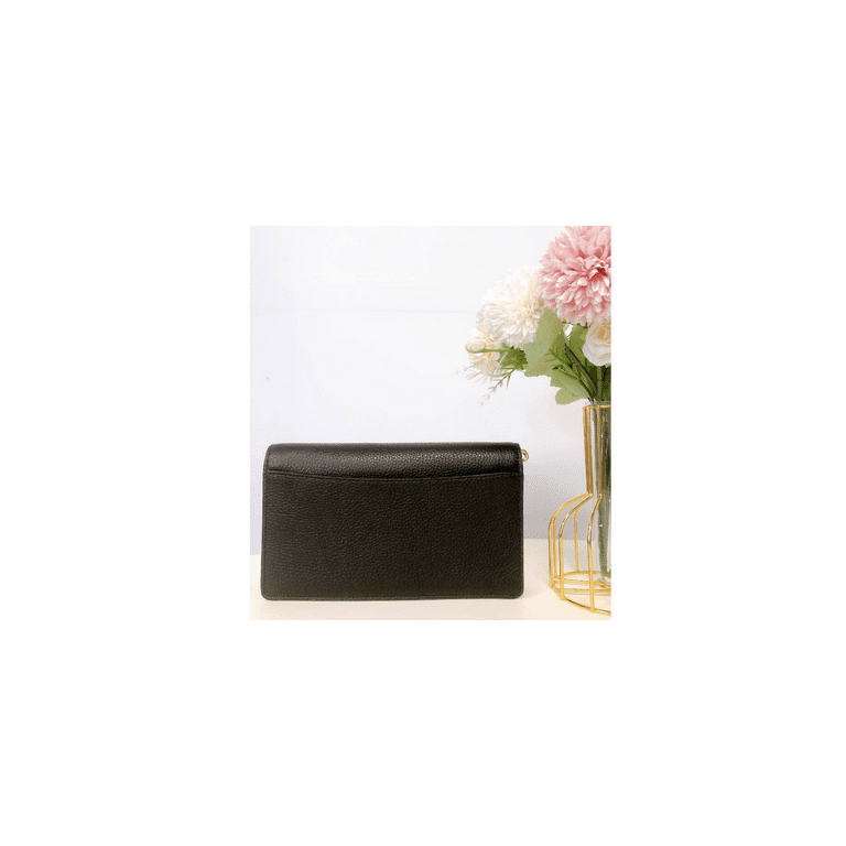 Coach Anna Foldover Clutch Crossbody Handbag, Black Leather