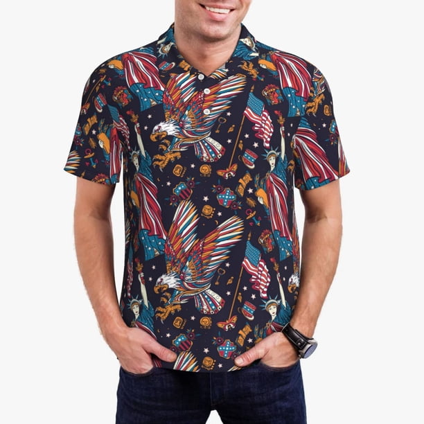 Fotbe United States Of America Camiseta Polo de Golf para Hombre con Estampado – Camisa Deportiva Transpirable con Cuello Abotonado-Small