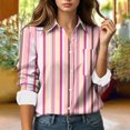 thumbnail image 2 of jobturf Striped Long Sleeve Shirt Women Dressy Casual Collared Button Down Shirts Loose Fit Casual Fall Blouses with&nbsp;Pocket XL, 2 of 5