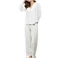 thumbnail image 5 of Brnmxoke Womens Velvet Pajamas Set Long Sleeve Button Velour Sleepwear Soft Comfy 2 Piece Pjs Sets Loungewear Nightwear White,XL, 5 of 7
