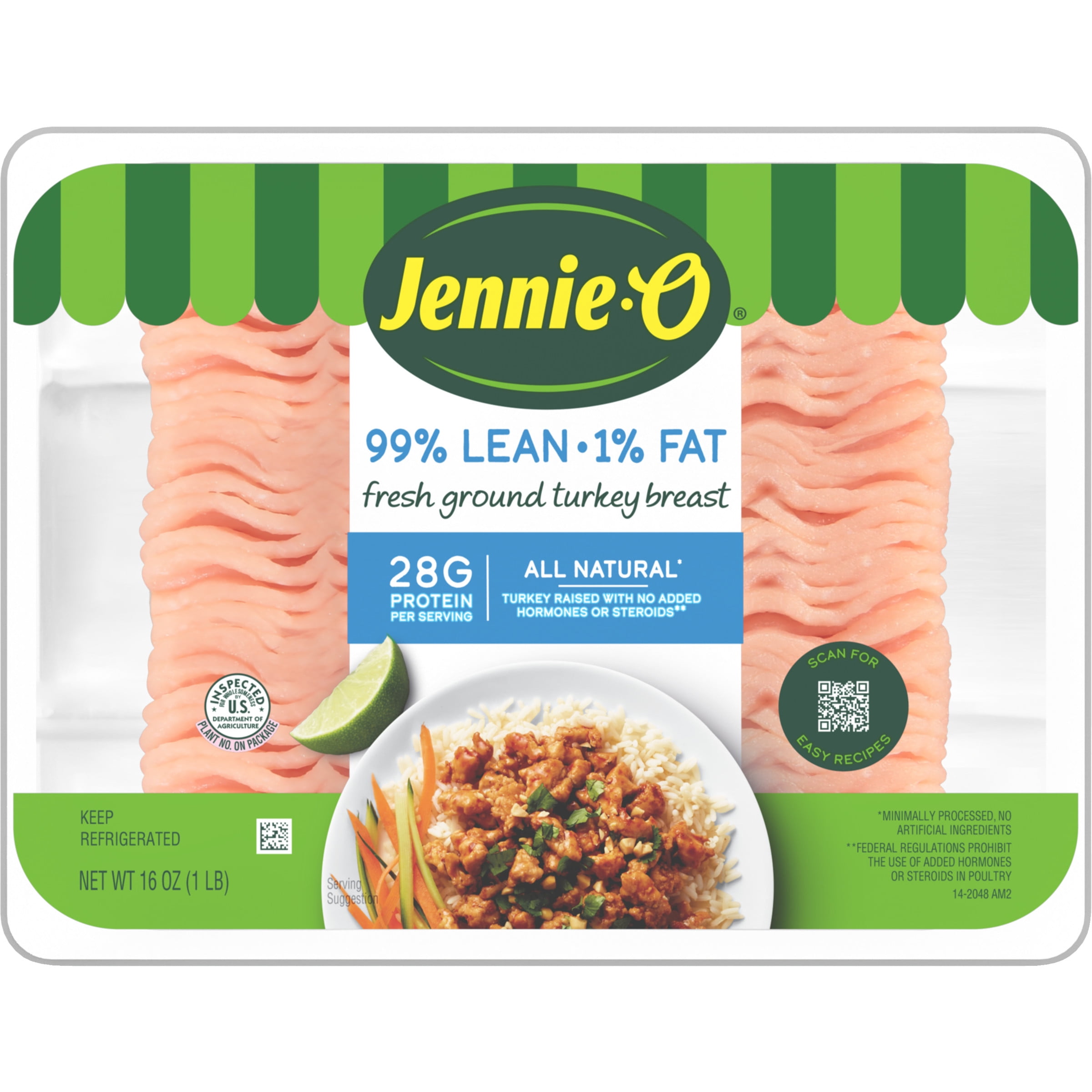 JENNIE-O Ground Turkey Breast, 99/1% Tray, All Natural, 1 Pound, 29 Grams of Protein per Serving