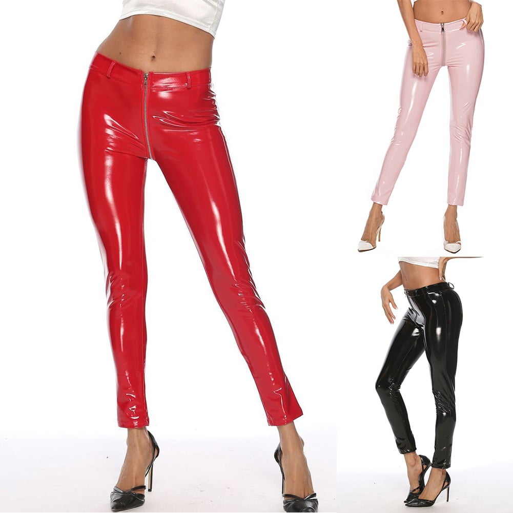 Women PVC Leather Leggings High Waist Butt Lift Push Up Stretch Skinny  Pants 