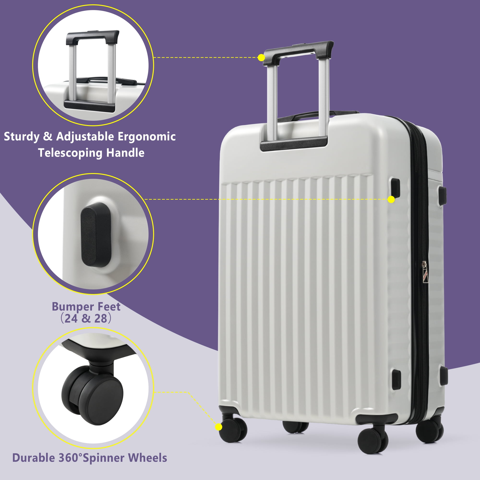 Grey+White Grey and White ABS Luggage Set 5 Piece - 20, 24, 28 Inch Expandable Suitcases with Spinner Wheels for Travel