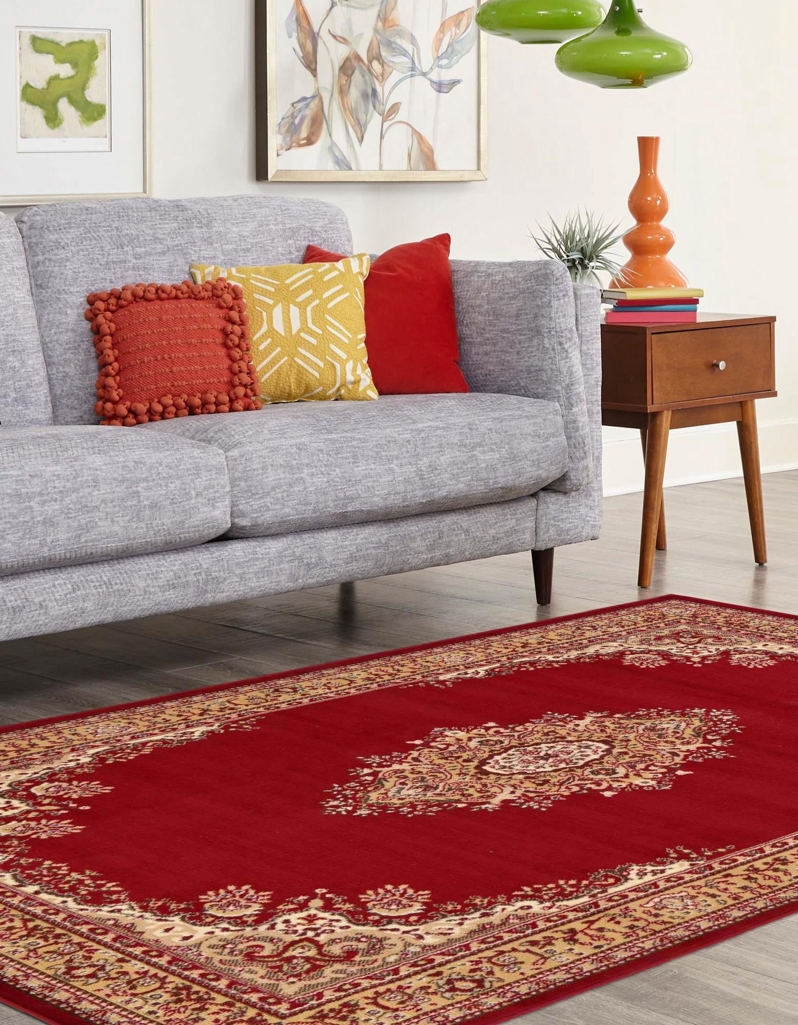 Rugs.com Amaya Collection Rug – 7' x 10' Burgundy Medium Rug Perfect For Bedrooms, Dining Rooms, Living Rooms