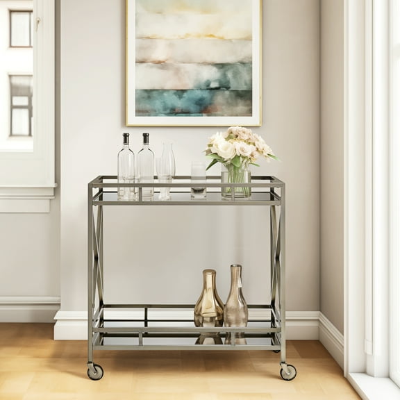 CoSoTower Mirrored & Antique Gold Finish Serving Cart