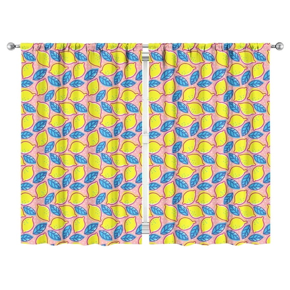 Yellow Lemon Print Tier Curtains 2 Pack - Refreshing Summer Fruit Design, Rod Pocket Short Kitchen Curtains 52x84 Inch