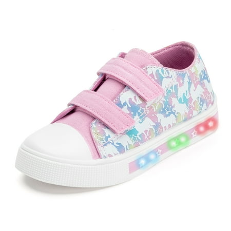 

Boys Girls Light Up Sneakers Toddler Canvas Shoes Kids Easy Fasten Walking Shoes with Hook and Loops size 11