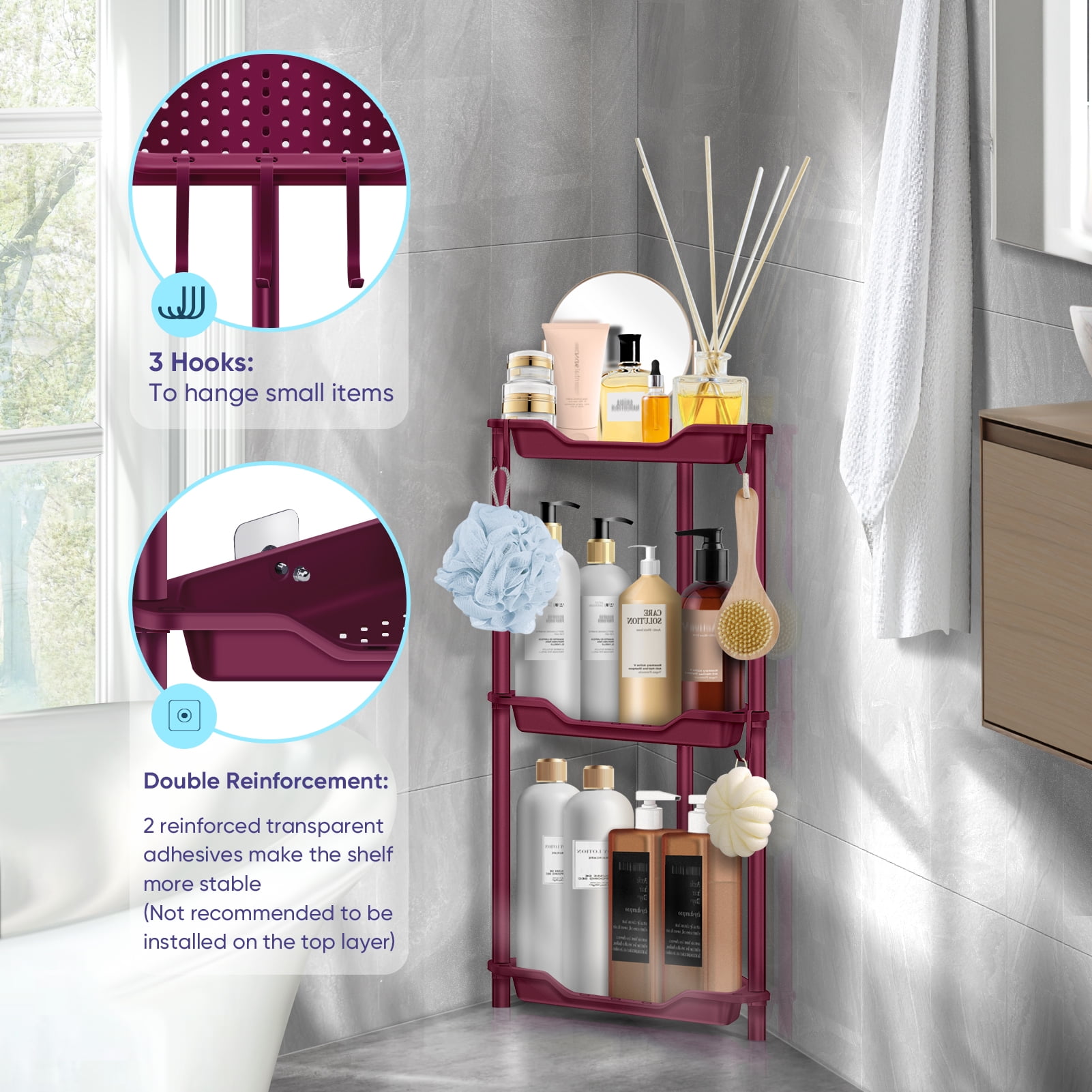 DXYKOPA 3-Tier Shower Corner Shelf PS Shower Caddy Stand Waterproof Bathroom Corner Organizer Inside Shower Rustproof Free Standing Corner Storage Ra-353159