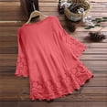 thumbnail image 4 of Soki 3/4 Length Sleeve Womens Boho Tops Cotton Linen Embroidered Shirts Plus Size Flowy Lace Tunic Peasant Blouses, 4 of 6