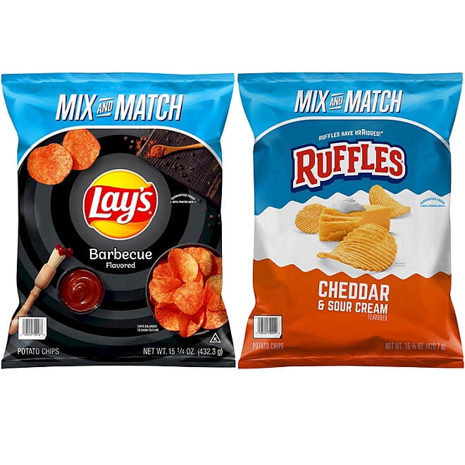 Lay's Barbecue and Ruffles Cheddar & Sour Cream Potato Chips Bundle (2