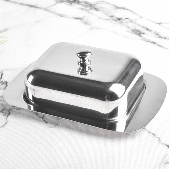 3X Luxious Stainless Steel Butter Dish Box Container Shiny Cheese Server Storage Keeper Tray with Easy to Hold Lid