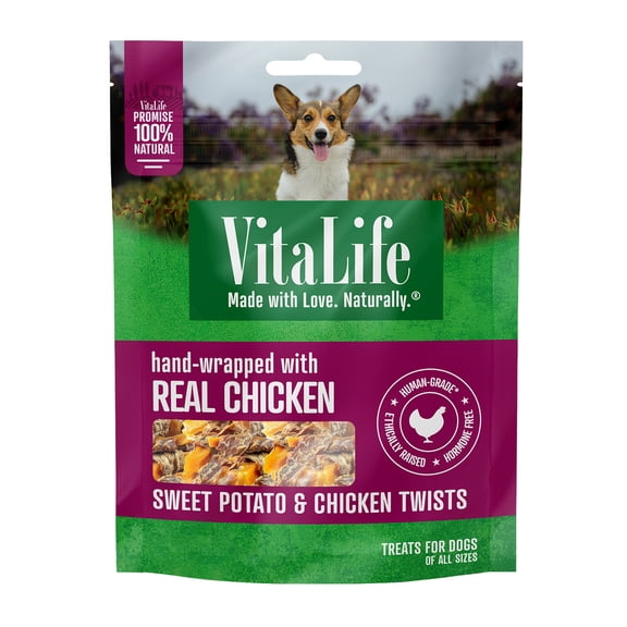 Torsades de patate douce et poulet VitaLife, friandises pour chiens entièrement naturelles et à base de viande séchée 750 g