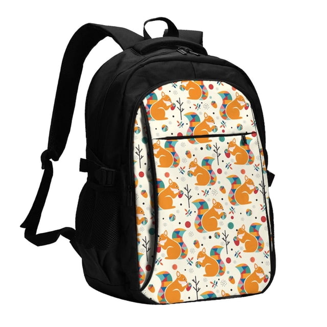 Disketp Squirrel With Colorful Tail Mochila de Viaje Estampada para Laptop con Puerto de Carga USB, Mochila Impermeable para Computadora – Regalo para Hombres y Mujeres
