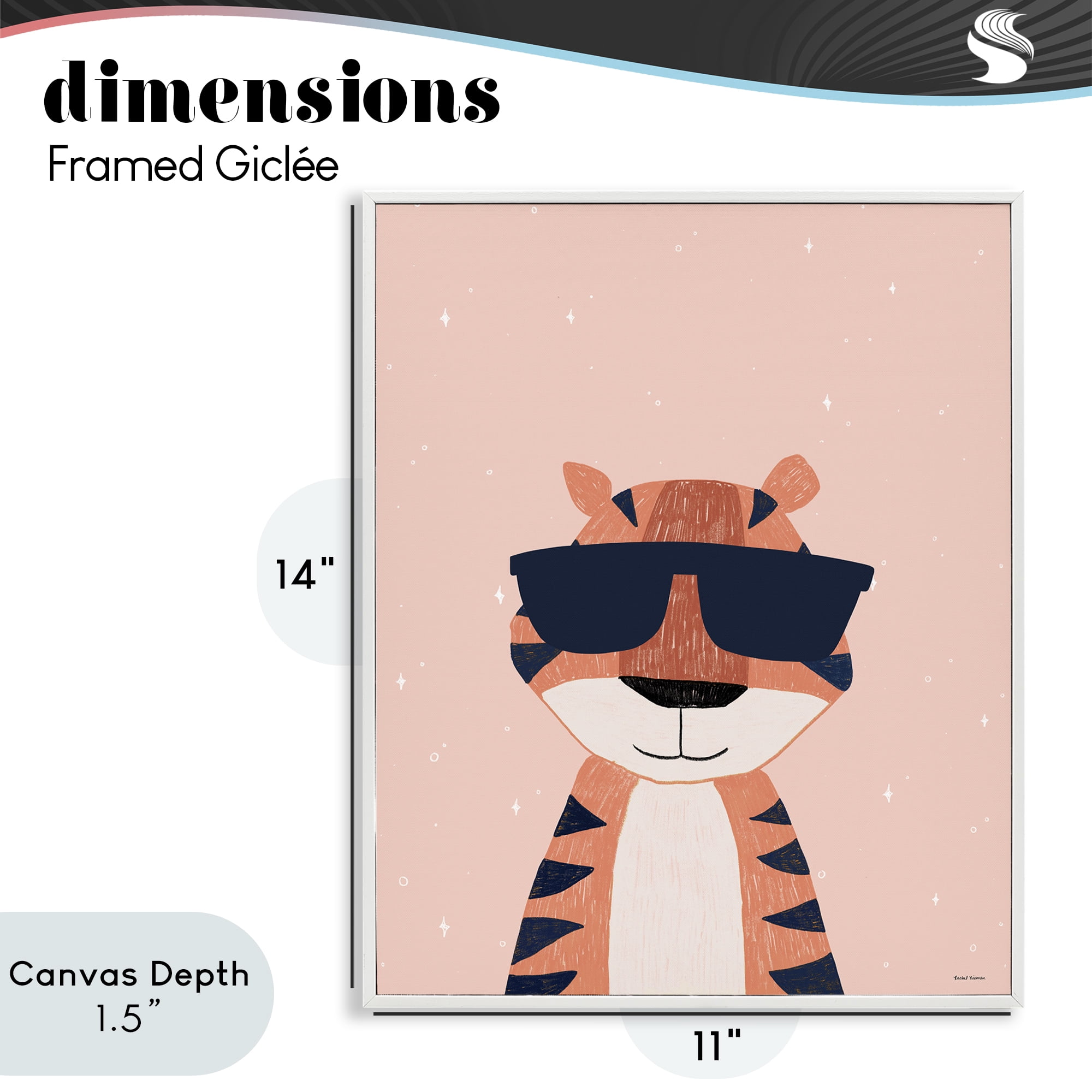 Stupell Industries Cool Tiger in Sunglasses White Framed Giclee Art, design by Rachel Nieman