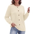 thumbnail image 2 of MOSHU Crewneck Sweatshirts for Women Decorative Buttons Long Sleeve Shirts Fashion Pullover Womens Sweatshirts Fall Tops, 2 of 11
