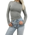 thumbnail image 2 of Women T-shirt Long Sleeve Crew Neck Dual Layer Solid Slim Fit Fall Tops Streetwear, 2 of 10