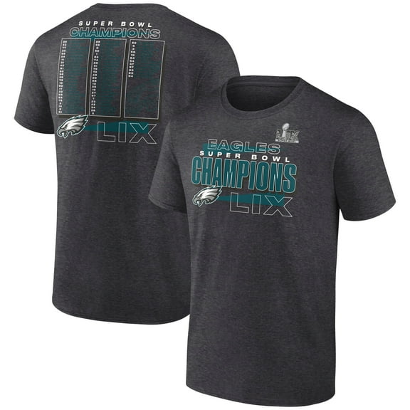Men's Fanatics Heather Charcoal Philadelphia Eagles Super Bowl LIX Champions Roster T-Shirt