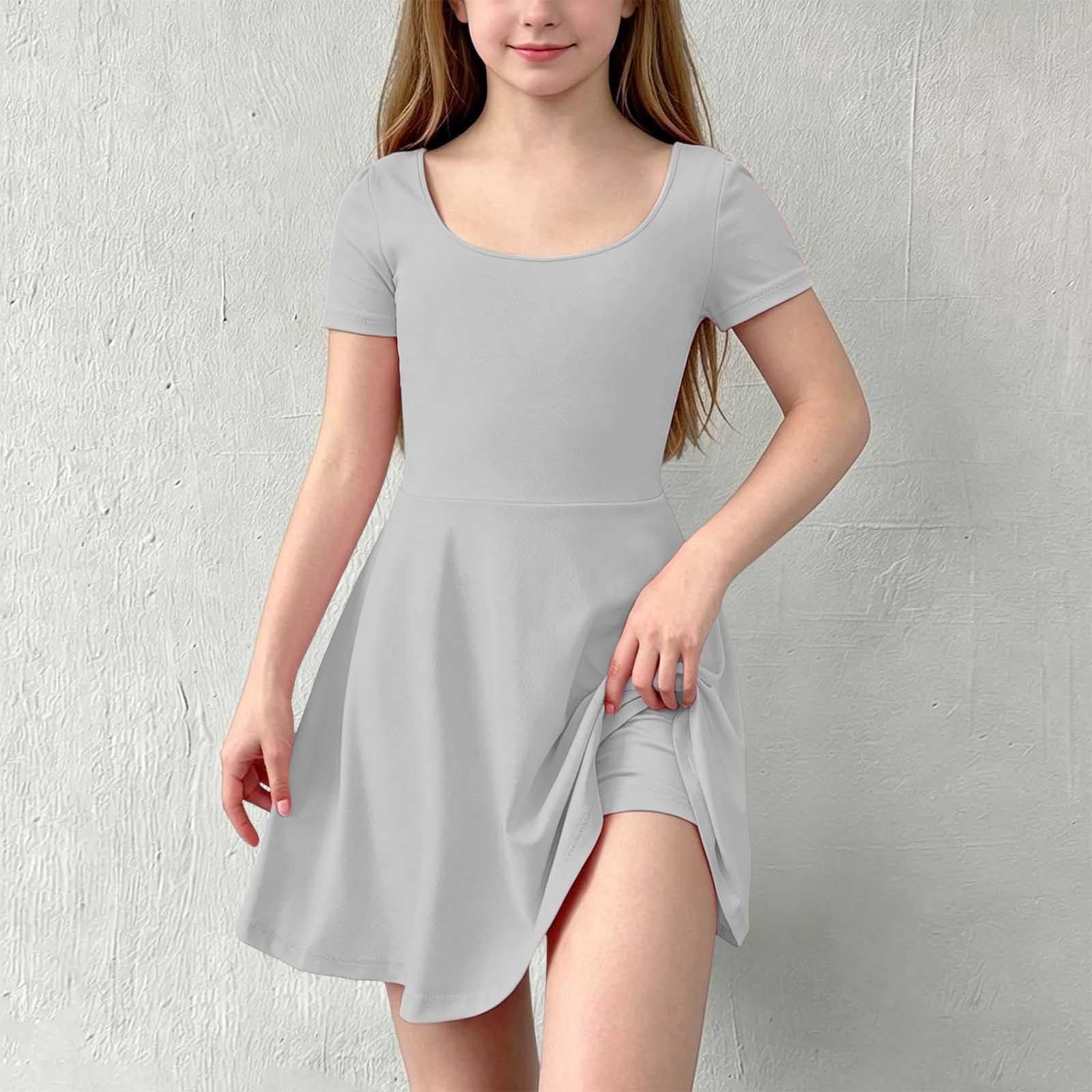 ATOGUTA Athletic Dress for Girls Gray Ruffle Summer Dresses Cute Birthday Party Princess Sundress 5T-15