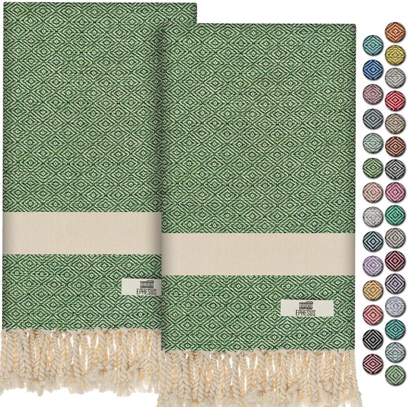 Ephesus Towels Toallas De Mano - Juego De 2 | 18.0 X 30.0 In – Toalla De Mano Turca Decorativa Para Baño, Cocina, Cara De Invitados, Pelo, Té (Verde Manzana Diamante)