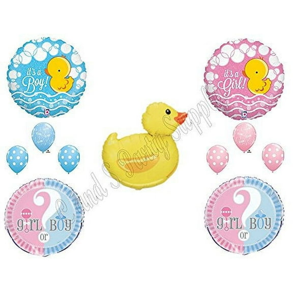 DUCKY GENDER REVEAL Party Balloons Decoration Supplies Boy Girl Duck Question