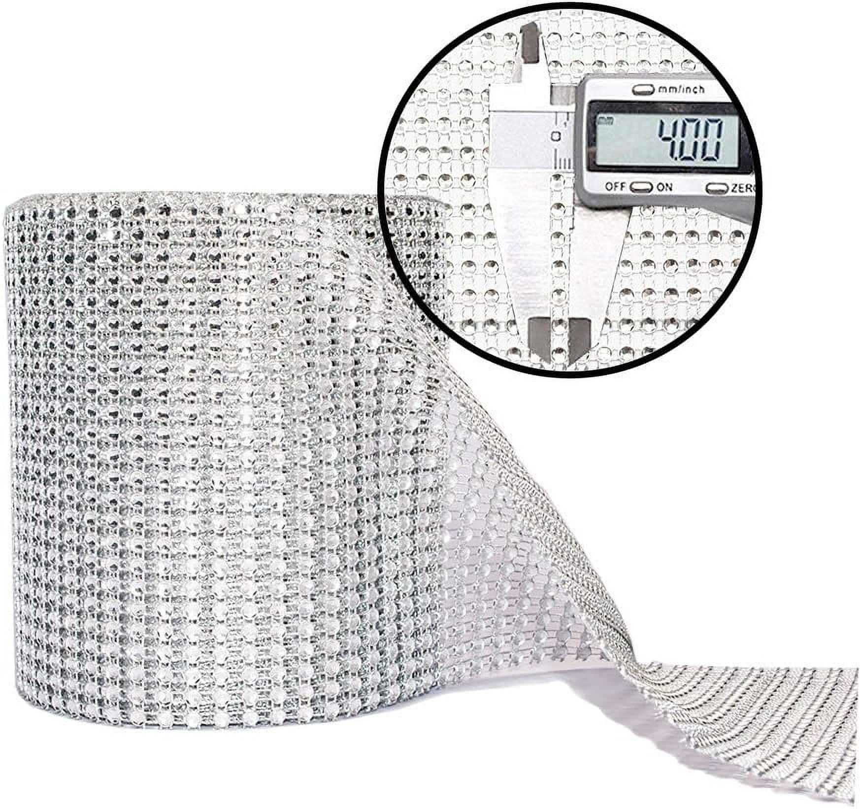 Rhinestone Diamond Mesh Ribbon Wrap, Silver Acrylic Bling Diamond Wrap Ribbon  for DIY, Wedding Decorations, Cake, Birthday Party Supplies, Arts and Crafts (60Ft)