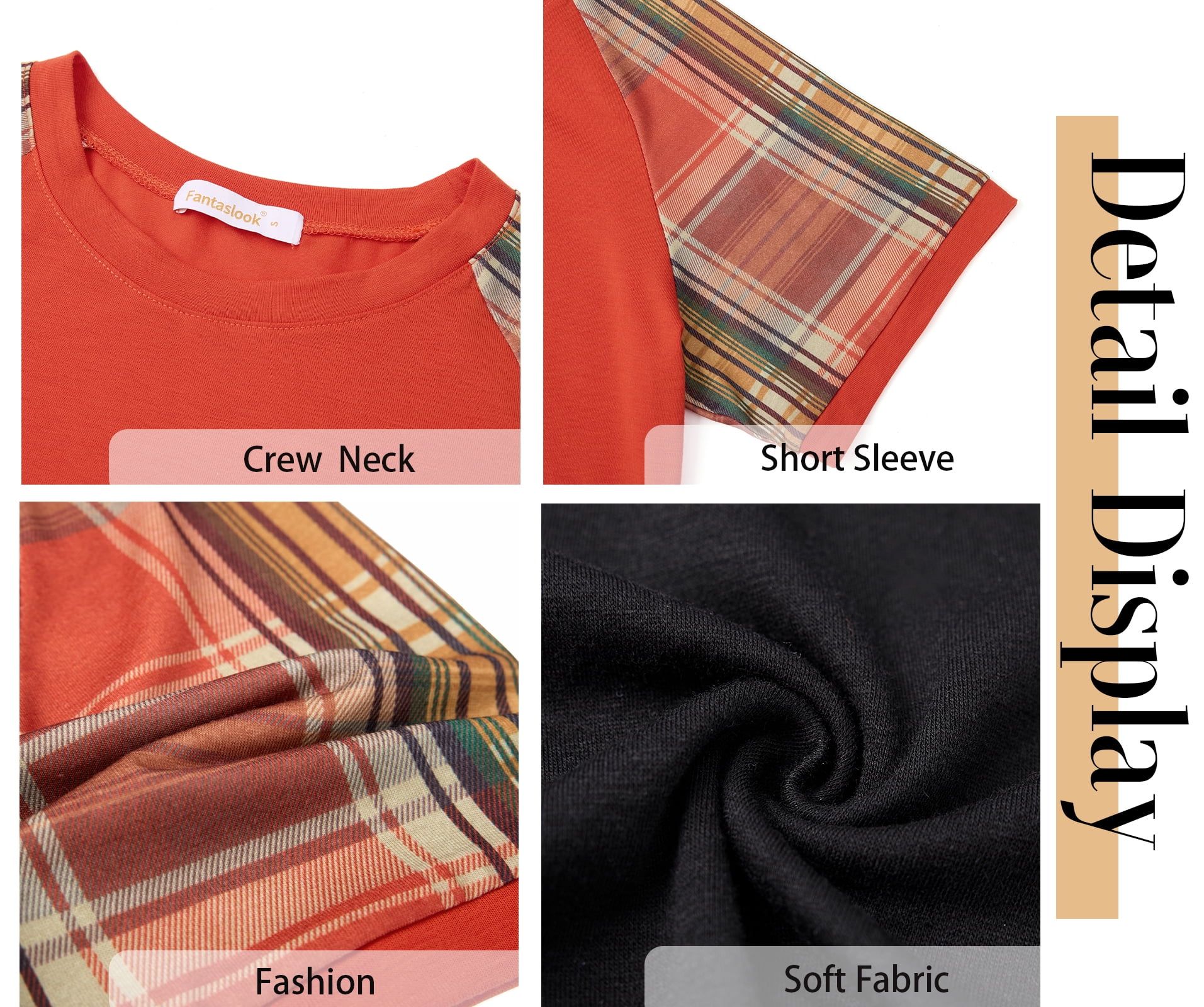 Fantaslook Color Block T Shirts for Women Crewneck Short Sleeve Tops Summer Blouses Fashion Clothes