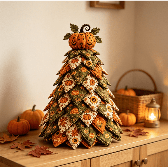 2026 DIY Halloween Quilted Fabric Tree Kit, Black Cat & Pumpkin DIY Tree Patchwork Kit, DIY Seasonal Craft Kit for Halloween Party Table Decoration