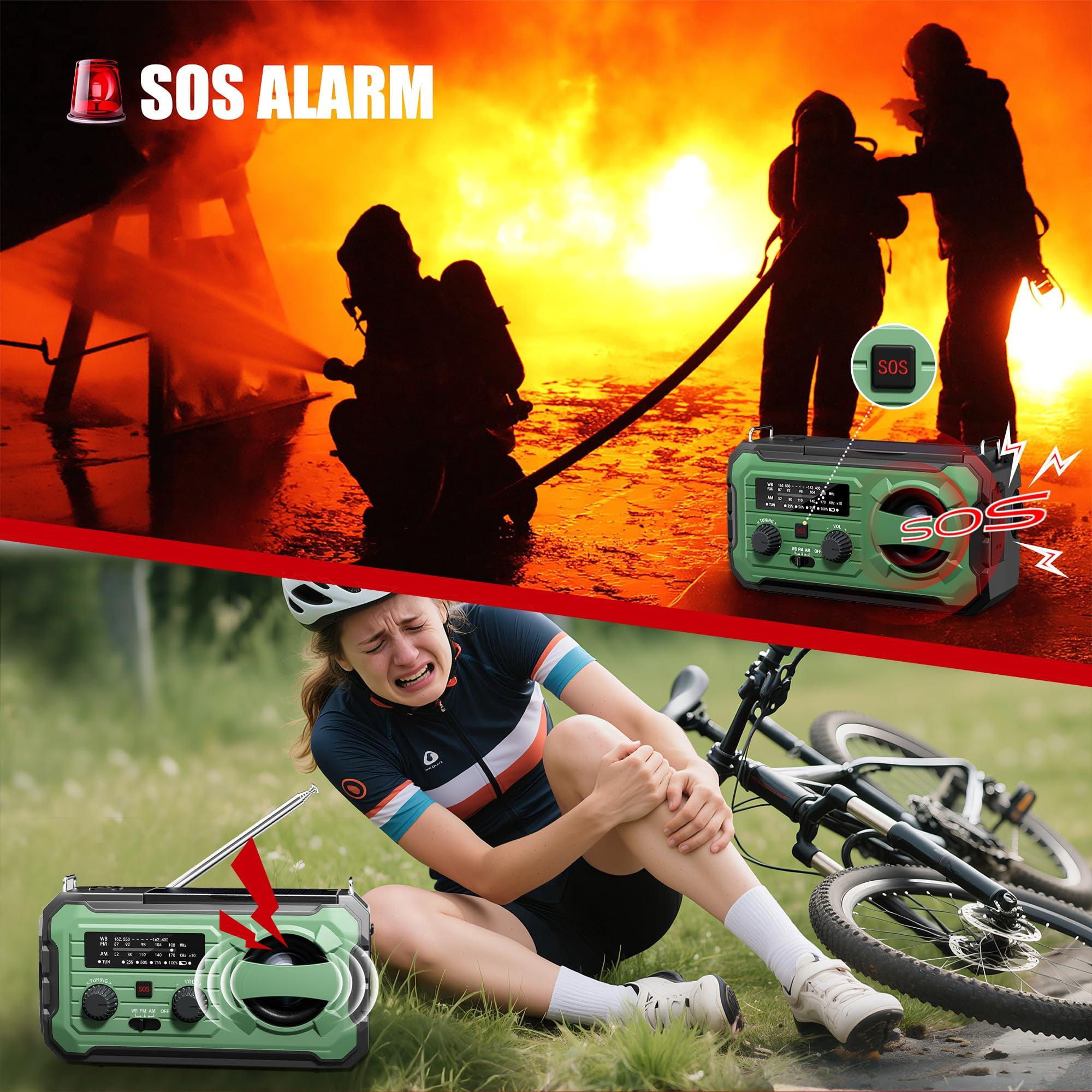 Hand Crank Emergency Radio  10000mah Weather With Am/fm/noaa Solar Prower Sos Alarm Phone Charging Led Flashlight Portable Gear For Outdoor & Home Emergencies Kits Light Green