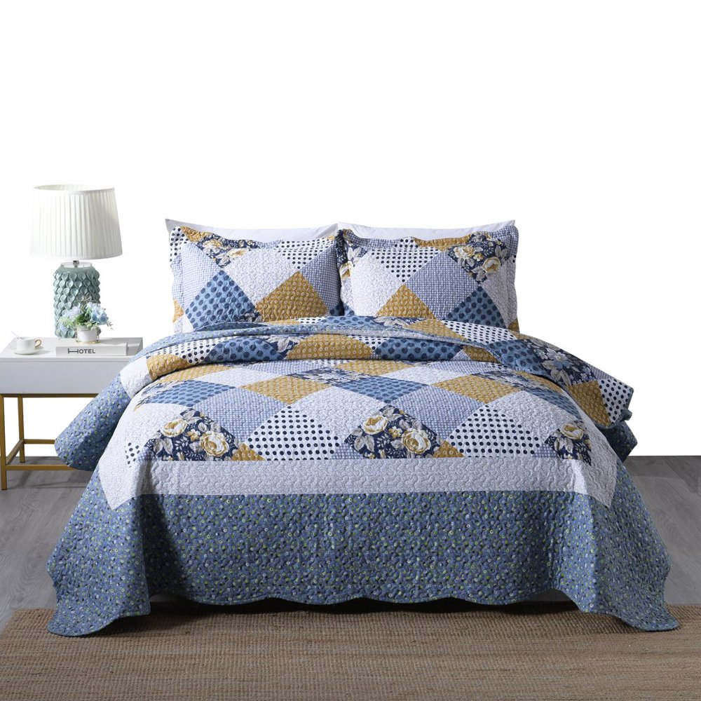 MarCielo 3 Piece Printed Quilt Set Lightweight Bedspread Set B73