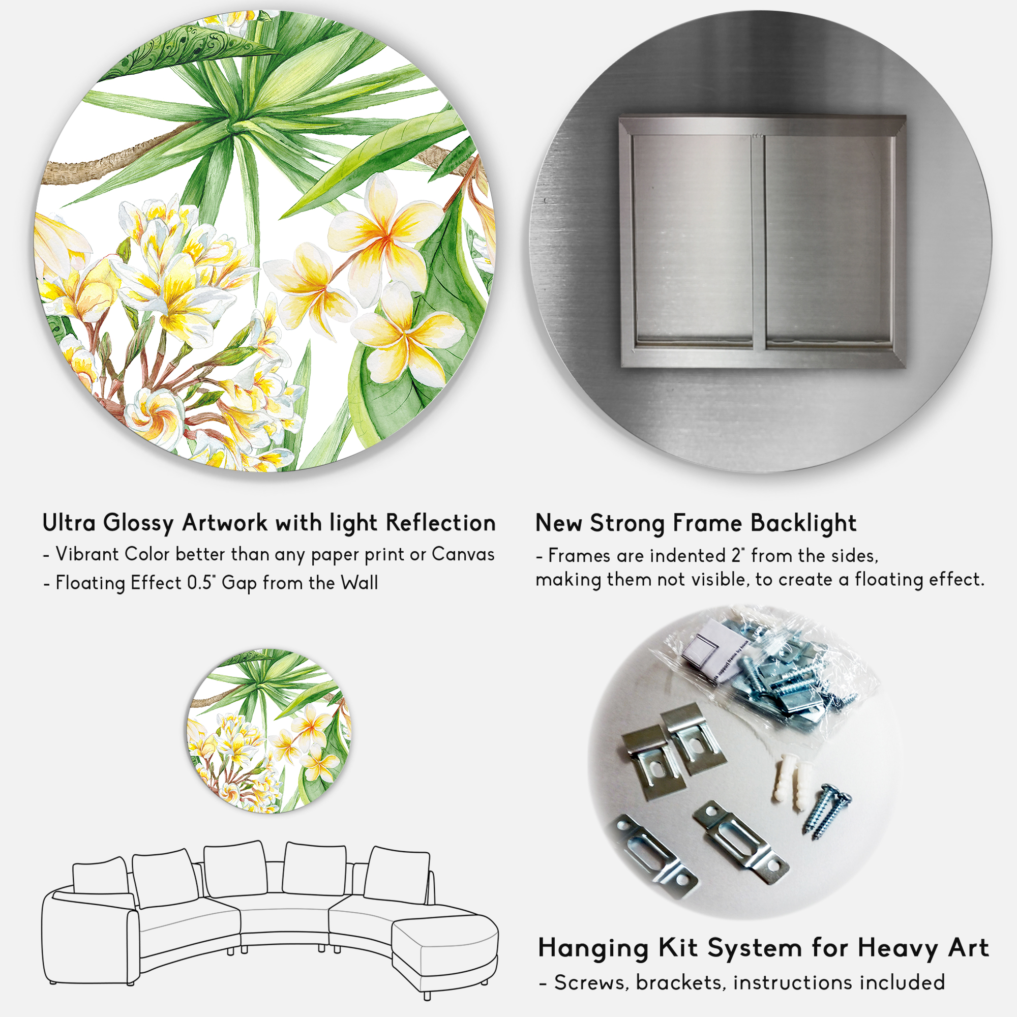 Designart 'Yellow Flowers and Tropical Foliage I' Modern Circle Metal Wall Art 23x23 - Disc of 23